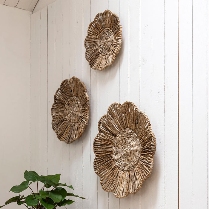MUST Living Wanddecoratie Flower Set van 3 stuks, Abaca - Naturel