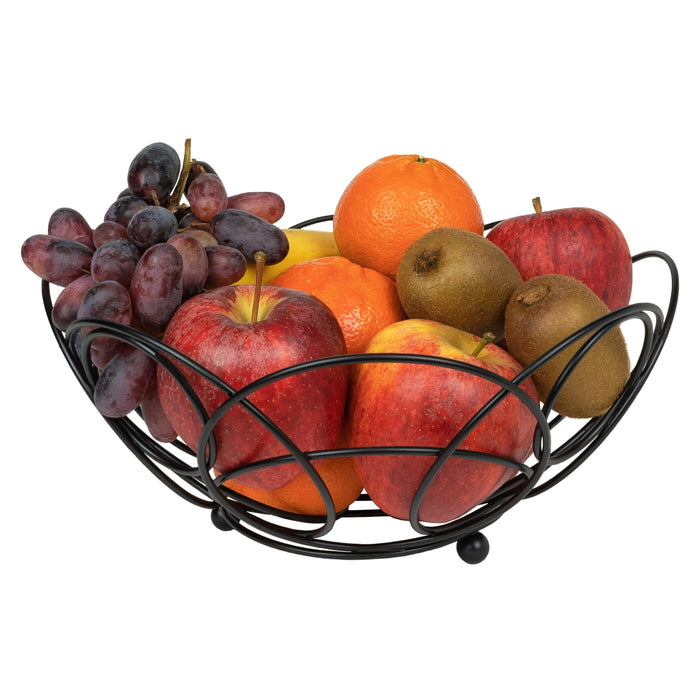 QUVIO Fruitschaal met patroon - Metaal - Zwart - 27 x 12 cm (dxh)