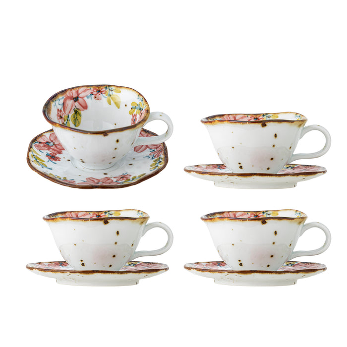 Bloomingville Kopje Savina Met schotel, Set van 4 stuks - Roze