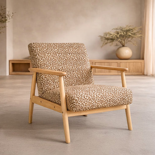 Nohr Fauteuil Garren Geweven stof en hout - Bruin luipaardprint - ThatLyfeStyle