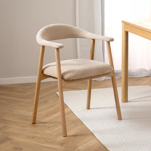 Bendt Eetkamerstoel Gerado Eikenhout en chenille - Beige - Japandi