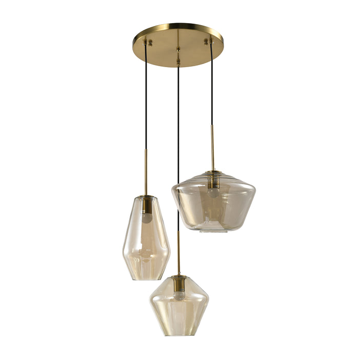 QUVIO Hanglamp verschillende kappen - 3 lichts - Metaal - Glas - Bruin