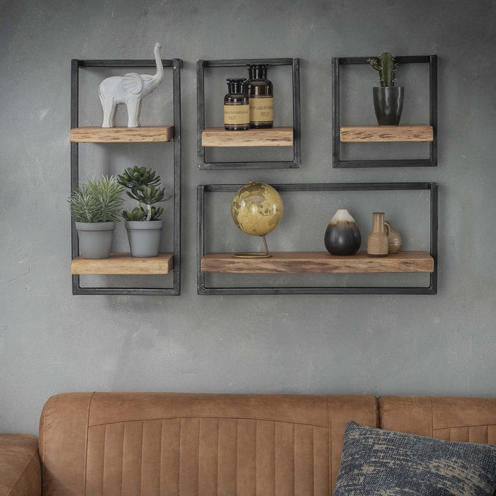Industriële Wandplank Buster Small, Set van 4 stuks - Naturel