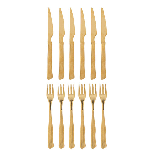 Bloomingville Bestek Ollin Steak Cutlery Set van 12 stuks - Goud