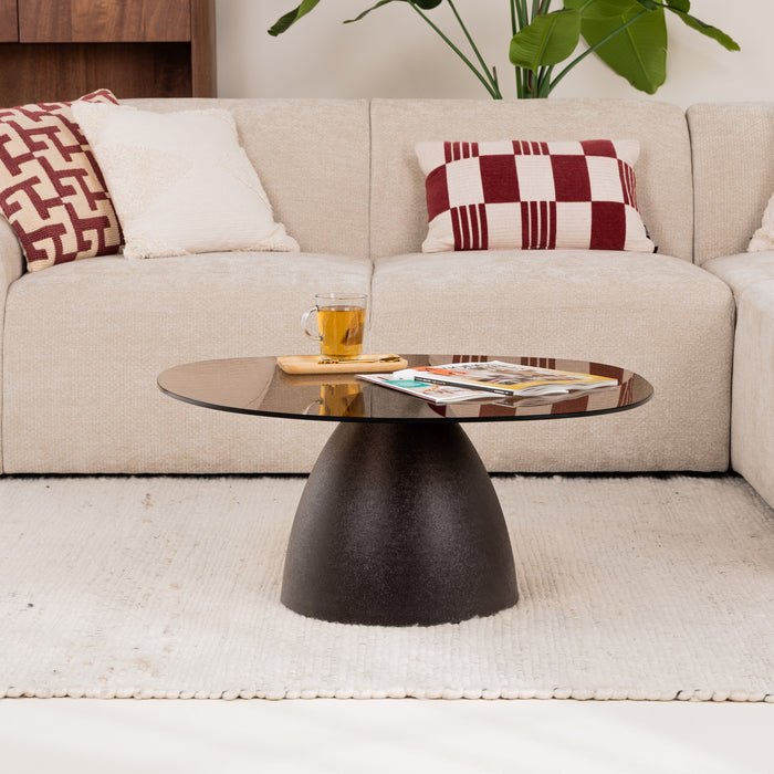 Sohome Organische Salontafel Jacky Glas en gecoat staal, 86 x 76cm - Bruin