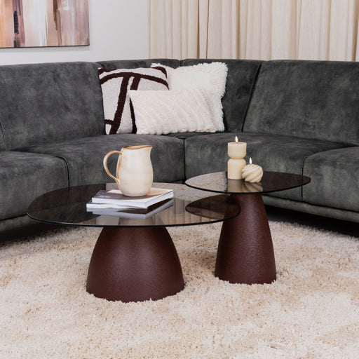 Sohome Organische Salontafel Jacky Glas en gecoat staal, Set van 2 stuks - Burgundy - ThatLyfeStyle
