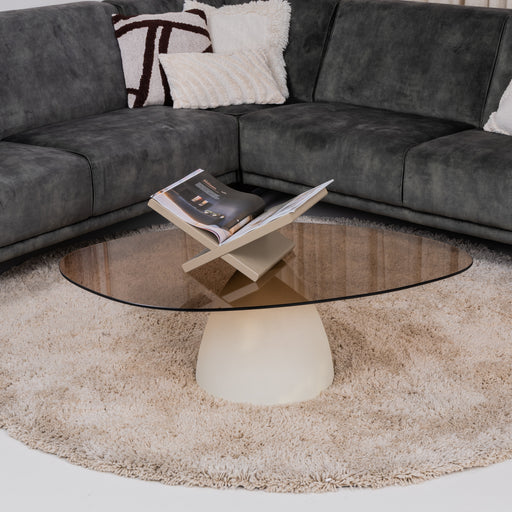 Sohome Organische Salontafel Jacky Glas en betonlook, 110 x 65cm - Beige