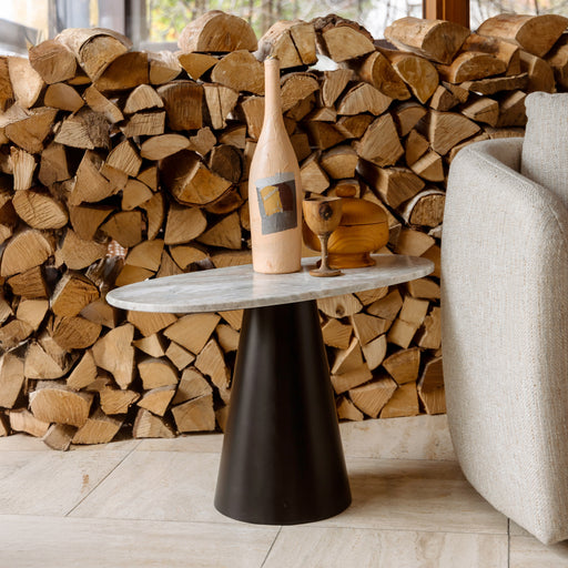 Dutchbone Ovale Bijzettafel Jared Marmer, 70 x 35cm - Rood - Ovaal - ThatLyfeStyle