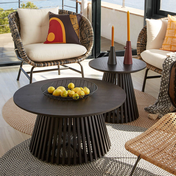 Kave Home Salontafel Jeanette Set van 2 stuks Teakhout - Zwart - Rond - ThatLyfeStyle