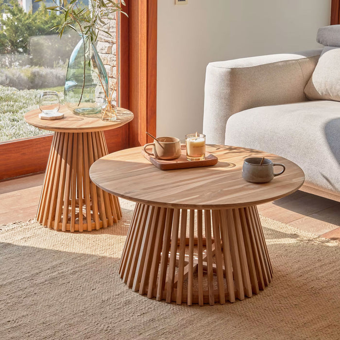 Kave Home Salontafel Jeanette Set van 2 stuks Teakhout - Naturel - Rond - ThatLyfeStyle
