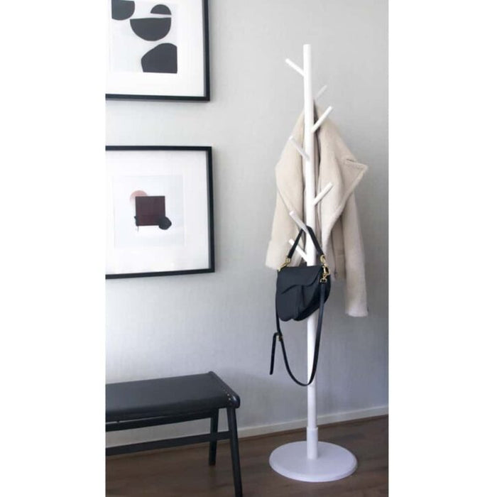 QUVIO Staande kapstok hout – 175 cm hoog – 8 ophanghaken – Wit - ThatLyfeStyle