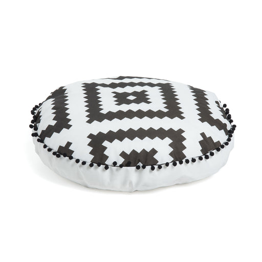Kave Home Poef Ethnie 60cm - Wit/zwart - ThatLyfeStyle