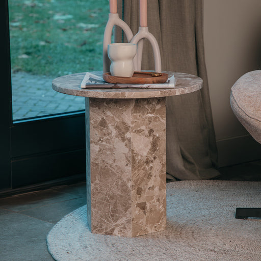 Bendt Ronde Bijzettafel Lasonya Marmer, 50cm - Beige