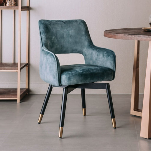 Tower Living Draaibare Eetkamerstoel Lenno Velvet - Blauw - ThatLyfeStyle