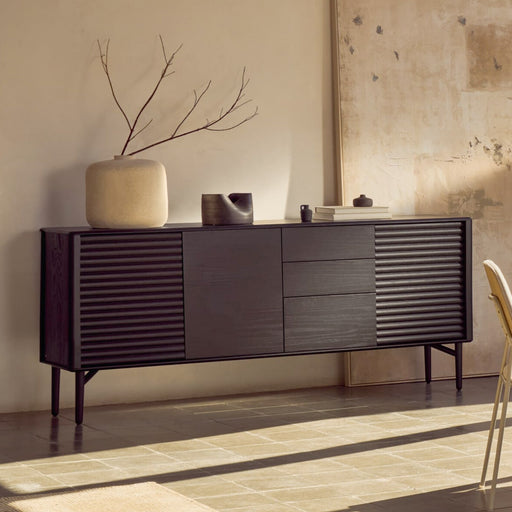 Kave Home Dressoir Lenon Eikenhout, 200cm - Zwart - Japandi