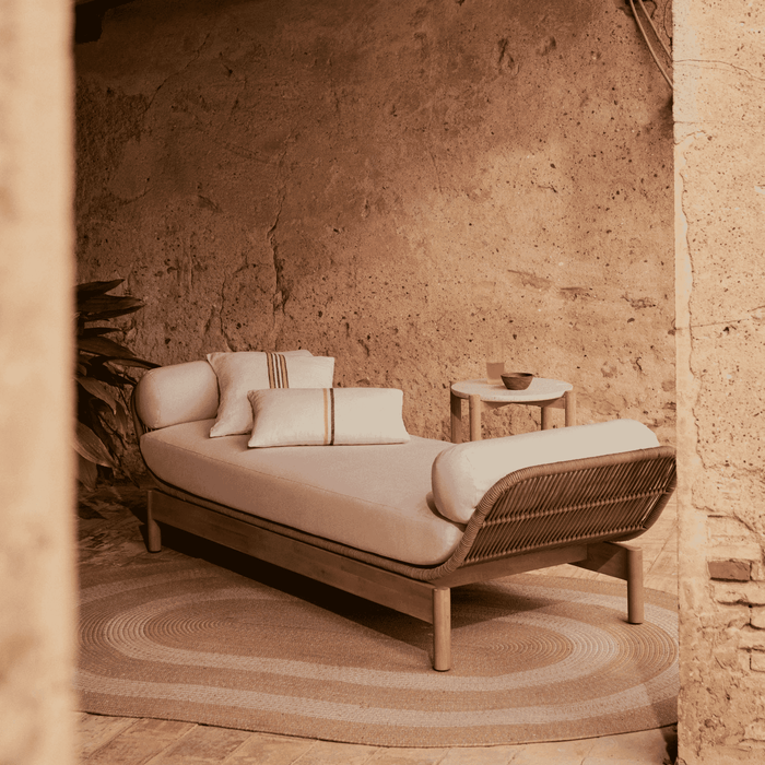 Kave Home Ligstoel Catalina Acaciahout en touw - Beige