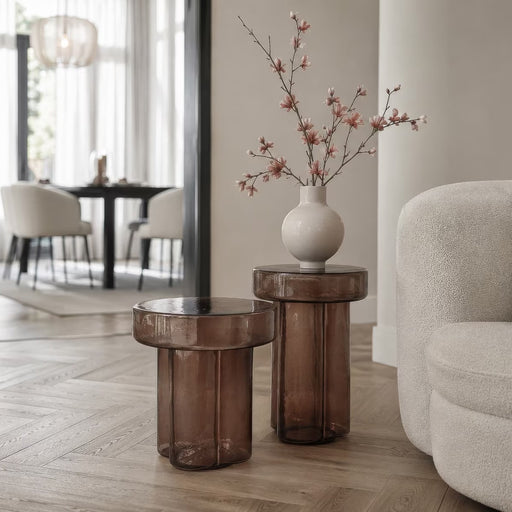 Brix Ronde Bijzettafel Lio Glas, set van 2 stuks - Smoke Brown