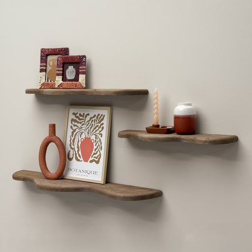 Brix Organische Wandplank Livo Mangohout, set van 3 stuks - Bruin