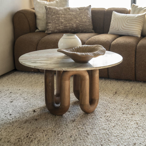 By-Boo Ronde Salontafel LoopStone Marmer en mangohout, 80cm - Natuurlijk - ThatLyfeStyle