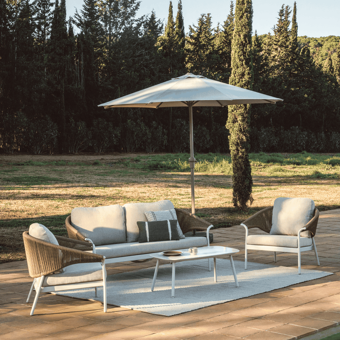 Kave Home Loungeset Zuara Met 3-zitsbank, 2 fauteuils en tafel - Ecru/Bruin