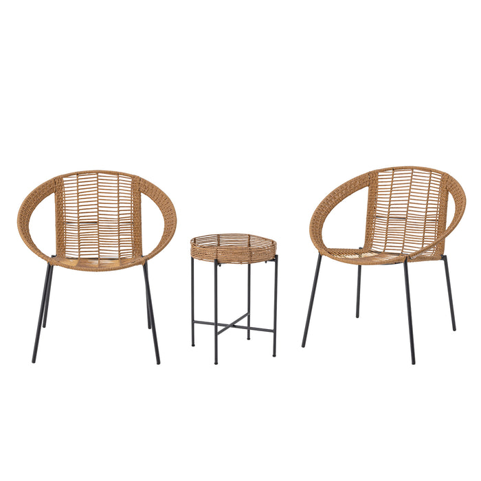 Bloomingville Loungeset Dudine Met 2 stoelen en tafeltje, Rotan - Naturel