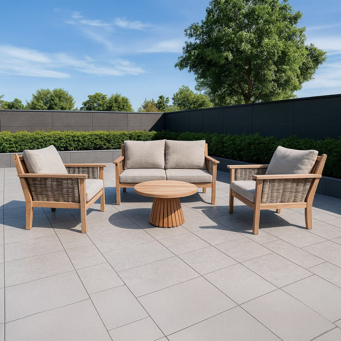 Livingfurn Loungeset Malaga Teakhout, Met bank, 2 stoelen en tafeltje - Naturel - ThatLyfeStyle