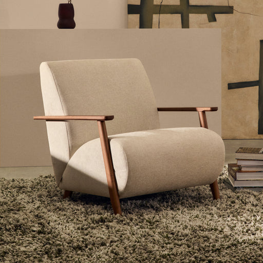 Kave Home Fauteuil Meghan Chenille - Beige/Bruin - Japandi