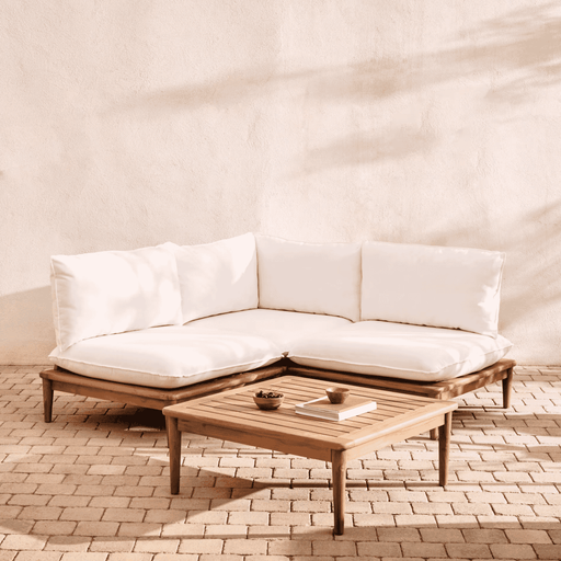 Kave Home Modulaire Loungeset Portitxol Teakhout, Met 1 hoekfauteuil, 2 fauteuils en salontafel - Wit