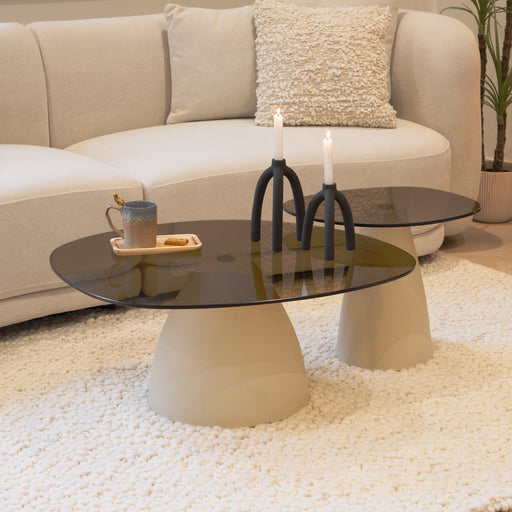Sohome Organische Salontafel Jacky Set van 2 stuks, Glas en betonlook - Beige