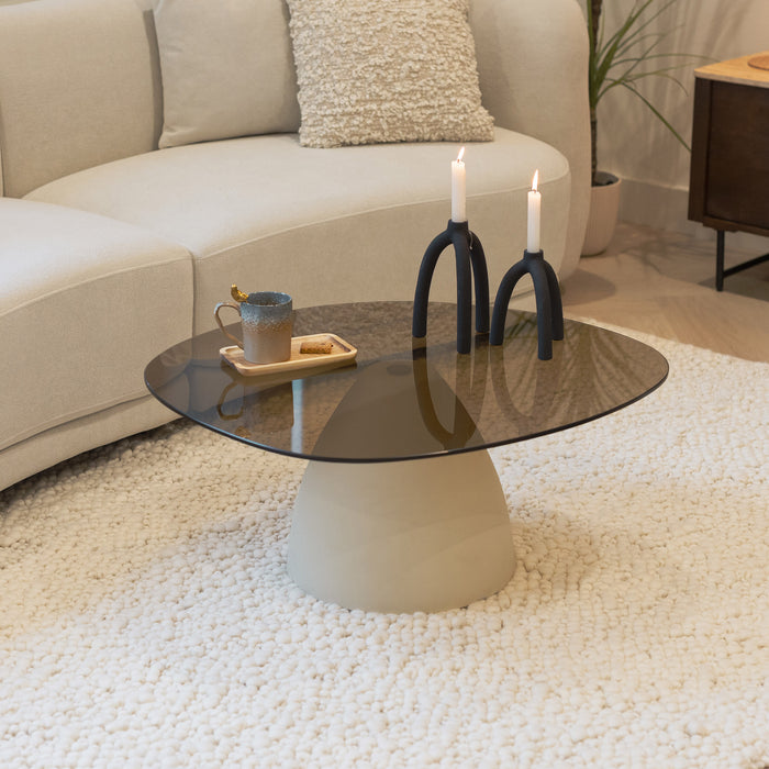 Sohome Organische Salontafel Jacky Glas en betonlook, 86 x 76cm - Beige