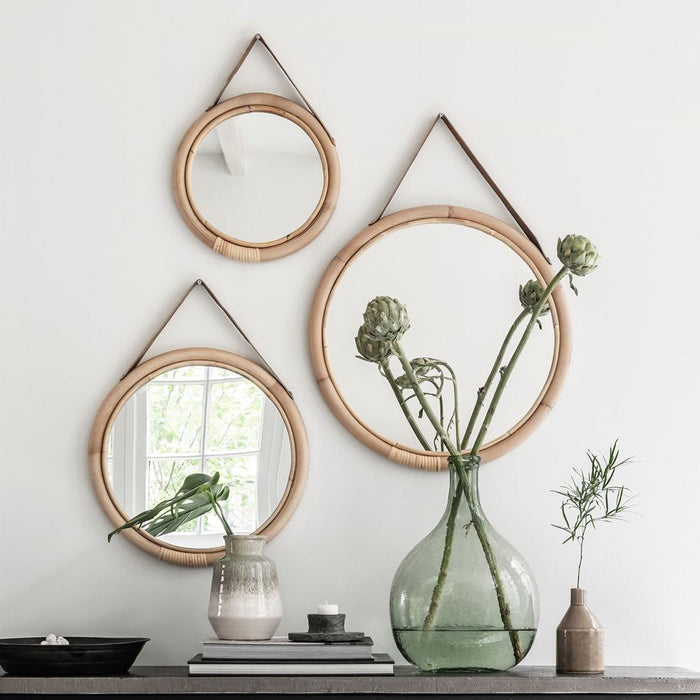 MUST Living Spiegel San Jose Rotan, Set van 3 stuks - Naturel - Rond