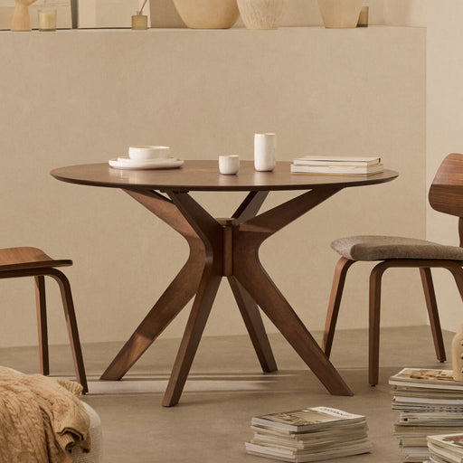 Kave Home Ronde Eettafel Naanim Walnoot en rubberhout, 120cm