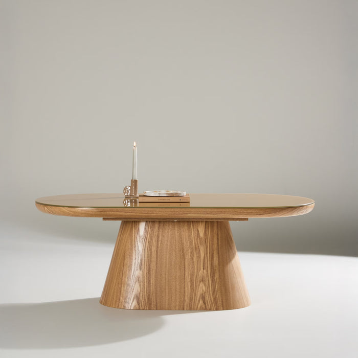 Nohr Ovale Salontafel Nateshia MDF en glas, 120 x 60cm - Naturel - Ovaal