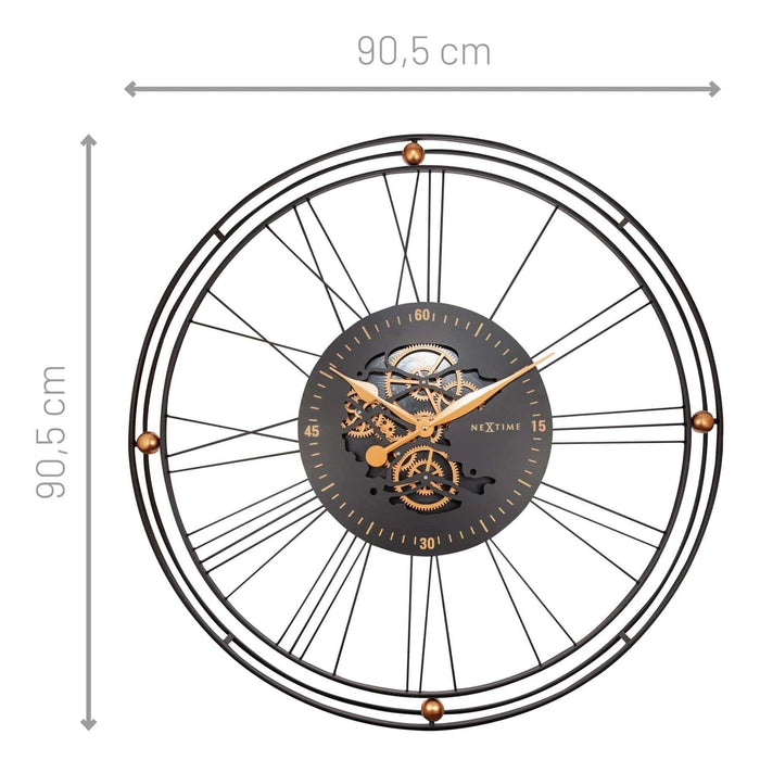 NeXtime Roman Gear Clock XXL Zwart Goud - ThatLyfeStyle