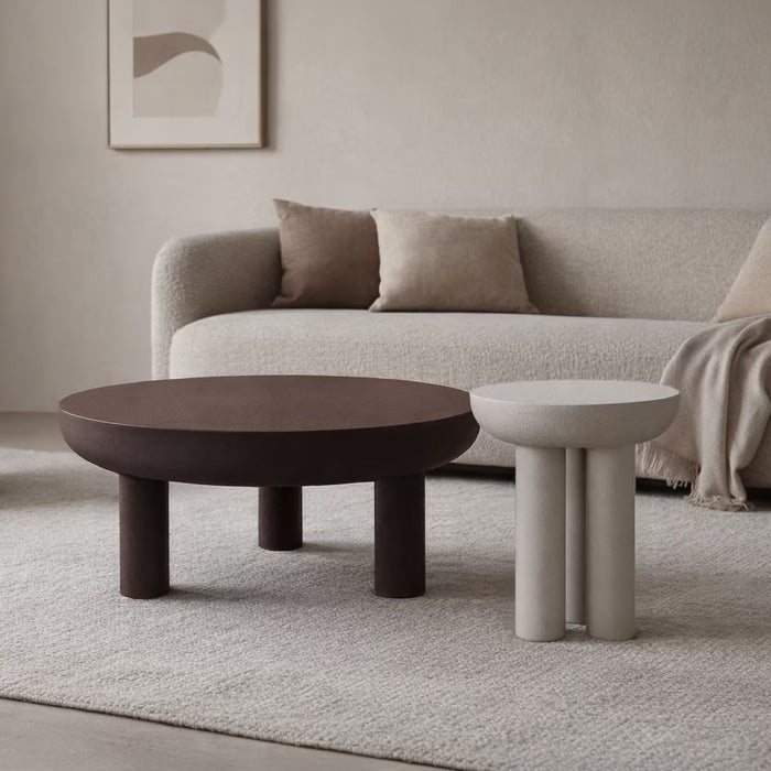 Brix Ronde Salontafel Niko & Jez, Set van 2 stuks - Roodbruin / Off-white