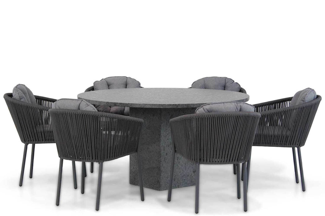 Santika Novita/Graniet 140 cm rond dining tuinset 7-delig