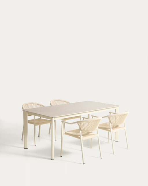 Kave Home Tuinset Anafi Met tuintafel en 4 Livadia stoelen, 180 x 90cm - Ecru