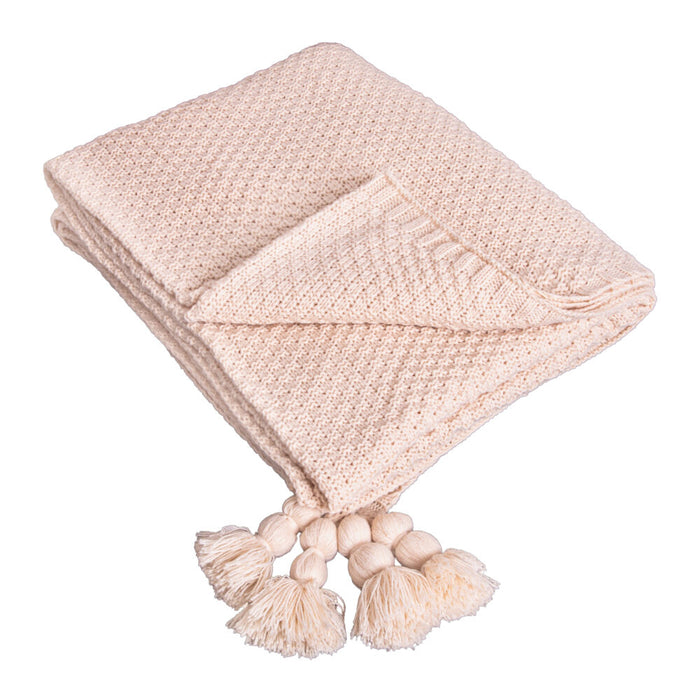 QUVIO Plaid met kwastjes – Polyester – 130 x170 cm – Beige - ThatLyfeStyle