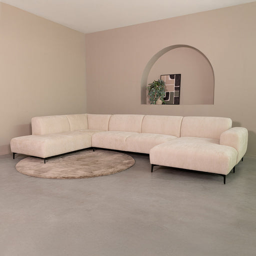 LABEL51 U-bank Merido Links, 368cm, Raven stof - Naturel - ThatLyfeStyle