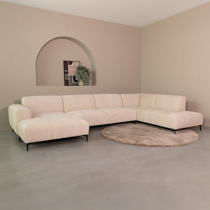 LABEL51 U-bank Merido Rechts, 368cm, Raven stof - Naturel