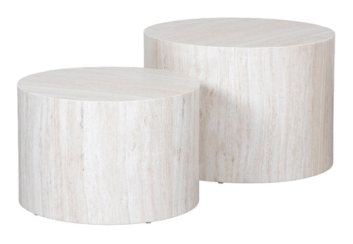 LABEL51 Ronde Salontafel Pure Travertin, Set van 2 stuks - Beige