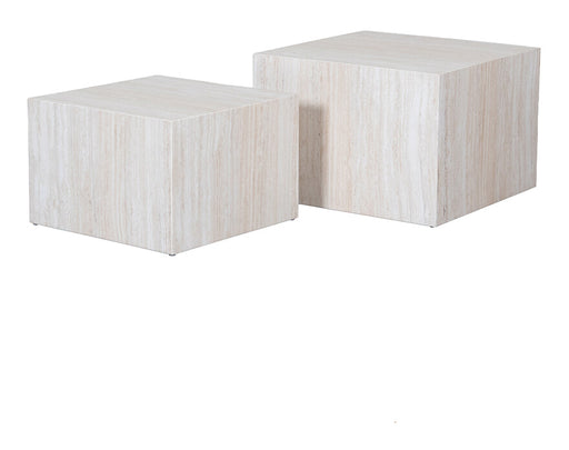 LABEL51 Salontafel Pure Travertin, Set van 2 stuks - Taupe - Vierkant