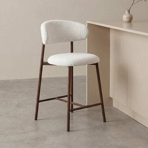 LABEL51 Barkruk Kaito Prestige-stof - Naturel/Walnoot (zithoogte 64cm)