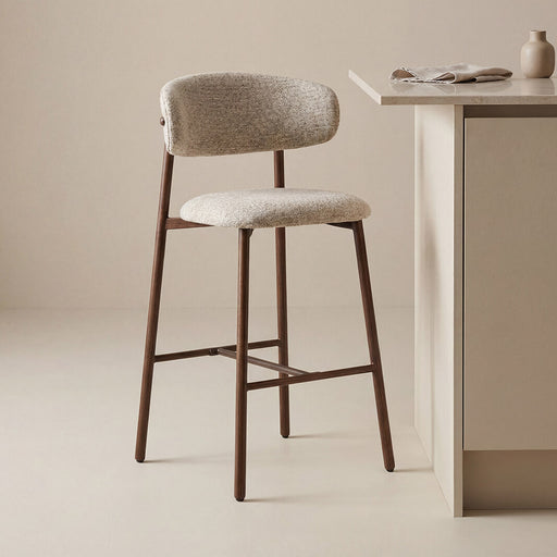 LABEL51 Barkruk Kaito Prestige-stof - Beige/Walnoot (zithoogte 64cm)