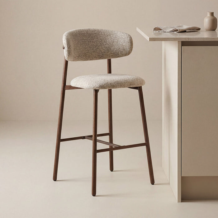 LABEL51 Barkruk Kaito Prestige-stof - Beige/Walnoot (zithoogte 64cm)