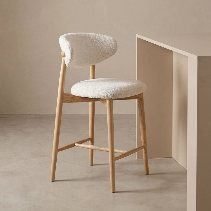 LABEL51 Barkruk Kyoto Superb-stof en essenhout - Naturel (zithoogte 64cm)