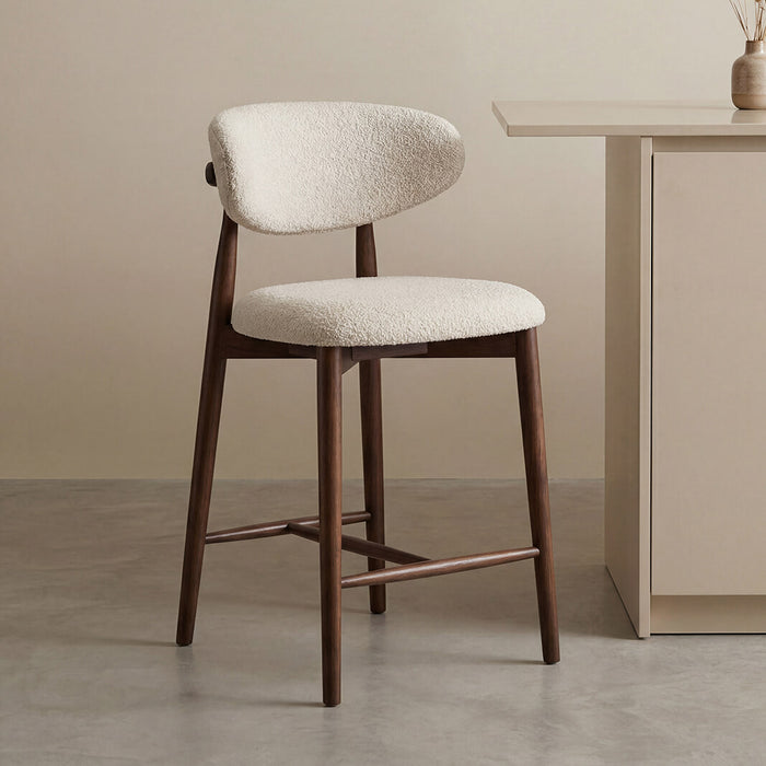 LABEL51 Barkruk Kyoto Superb-stof en walnoot essenhout - Naturel (zithoogte 64cm)