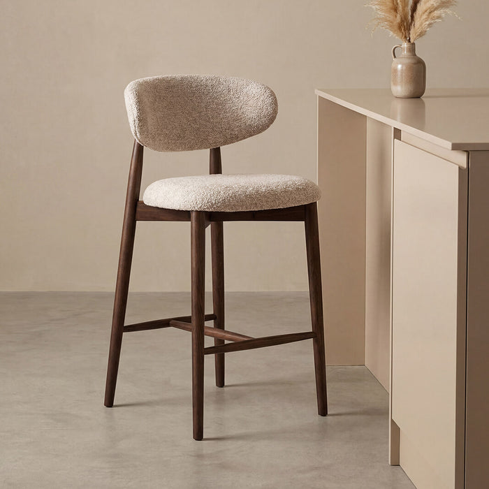 LABEL51 Barkruk Kyoto Superb-stof en walnoot essenhout - Beige (zithoogte 64cm)