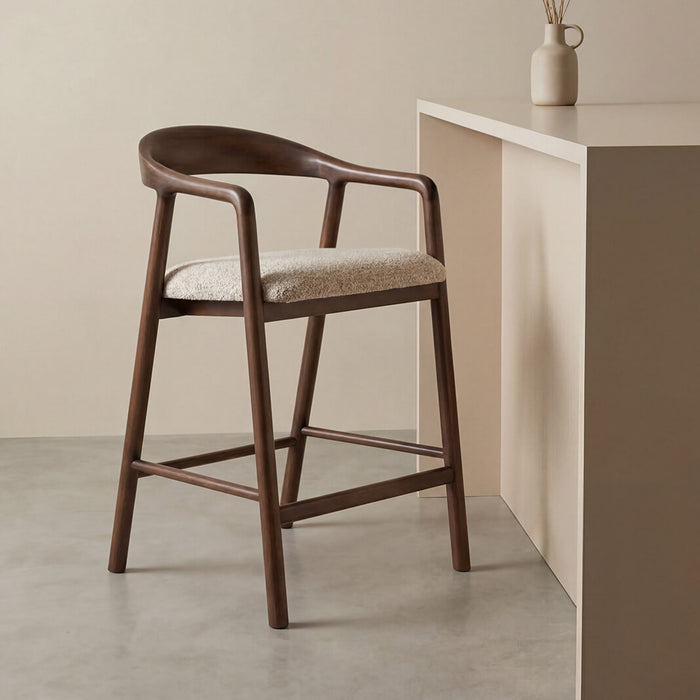 LABEL51 Barkruk Lone Superb-stof & walnoot eiken - Beige (zithoogte 60cm)