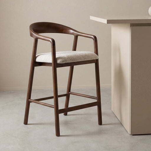 LABEL51 Barkruk Lone Superb-stof en walnoothout - Naturel (zithoogte 60cm)